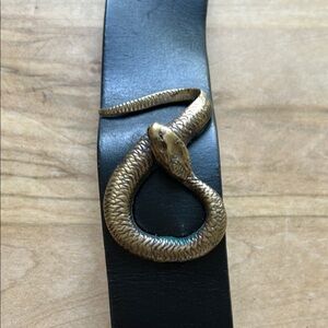 Black Leather Gold Snake Wristband Bracelet Statement Jewelry
